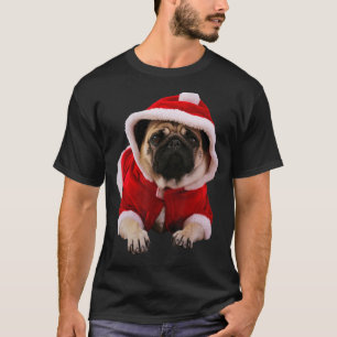 T-shirt Mignon Pug Brun Chapeau de Père Noël Sweater Rouge