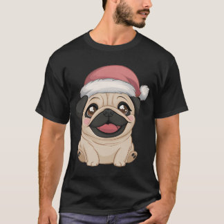 T-shirt Mignon Pug dans un chapeau de Noël - Drôle