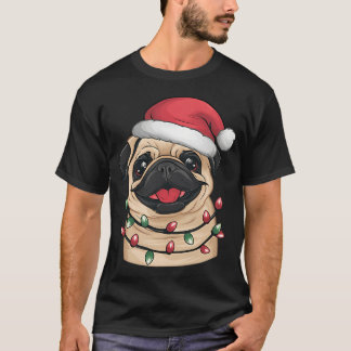 T-shirt Mignon Pug Dans Un Chapeau De Noël - Drôle