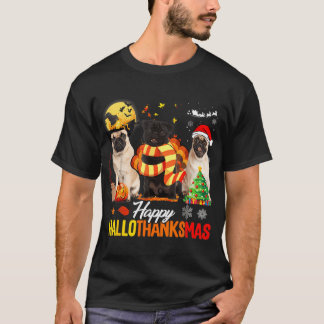 T-shirt Mignon Pug Joyeux Hallothanksmas Halloween Thanksg
