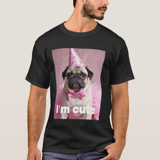 T-shirt Mignon Pug Rose (Devant)