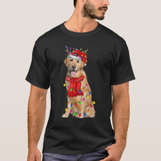 T-shirt Mignon Retriever doré aux lumières de sapin de Noë