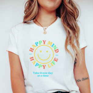 T-shirt Mignon Rétro Esprit Heureux Vie Heureuse