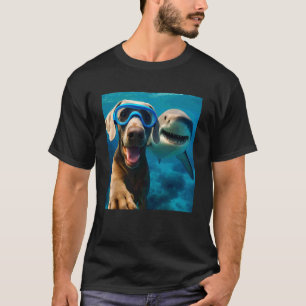 T-shirt Mignon selfie de chien Weimaraner avec un requin a