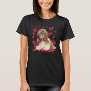 T-shirt Mignon Shih Tzu Cœurs Écharpe de Chien Saint Valen