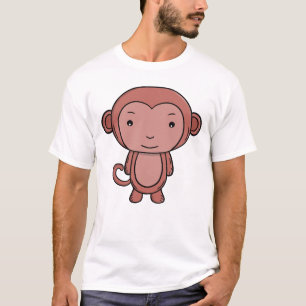 T-shirt Mignon Singe Brun Kawaii Dessin Animé d'Animal de 
