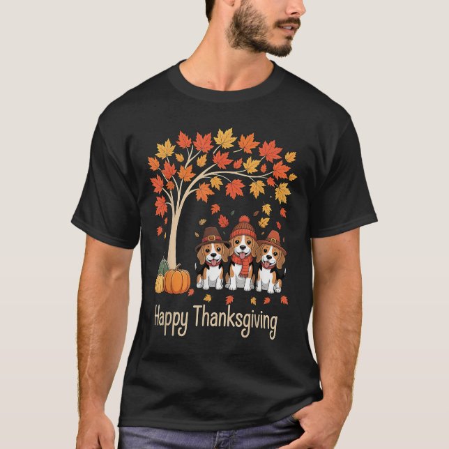 T-shirt Mignon Trois Chiens Beagles Citrouilles Automne Ar (Devant)