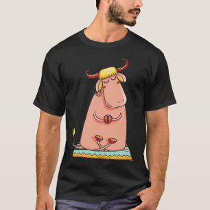 T-shirt Mignon Yoga Bohème Vache Position Lotus Zen Médita