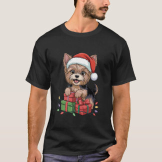 T-shirt Mignon Yorkshire Terrier Chapeau de Père Noël Noël