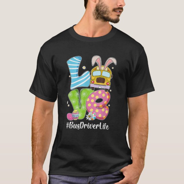 T-shirt Mignonne Amour Bunny School Bus Conducteur Vie Joy (Devant)