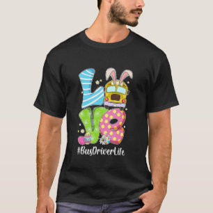 T-shirt Mignonne Amour Bunny School Bus Conducteur Vie Joy