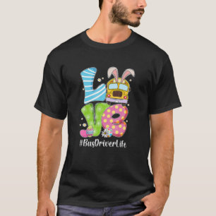 T-shirt Mignonne Amour Bunny School Bus Conducteur Vie Joy