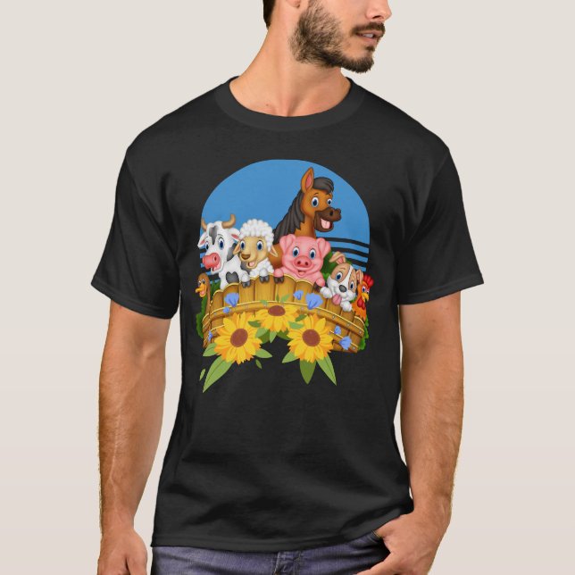 T-shirt Mignonne animal de ferme poulet mouton porc cochon (Devant)