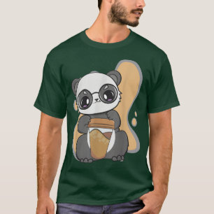 T-shirt Mignonne Anime Panda Et Ours Kawaii Boire Coff De 
