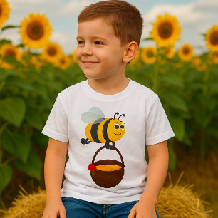 T-shirt Mignonne Bee transportant un pot de miel avec fleu
