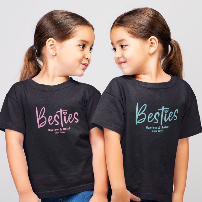 T-shirt Mignonne Besties BFF Meilleurs Amis Vos Noms Rose (Créateur téléchargé)
