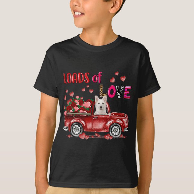 T-shirt Mignonne Blanc Berger Allemand Chien Conduisant Ro (Devant)