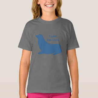 T-shirt Mignonne bleu Mer Lion amour