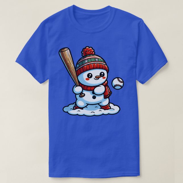 T-shirt Mignonne bonhomme de neige jouant au baseball (Design devant)
