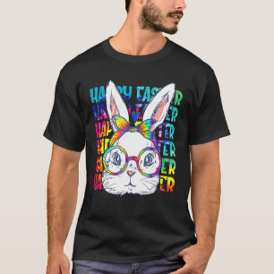 T-shirt Mignonne Bunny Visage Tie Dye Lunettes Headband Ha