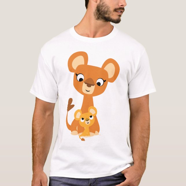 T-shirt Mignonne Cartoon Mère Lion et petit-déjeuner - T-s (Devant)