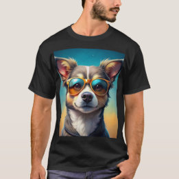 T-shirt Mignonne chien portant des lunettes de soleil