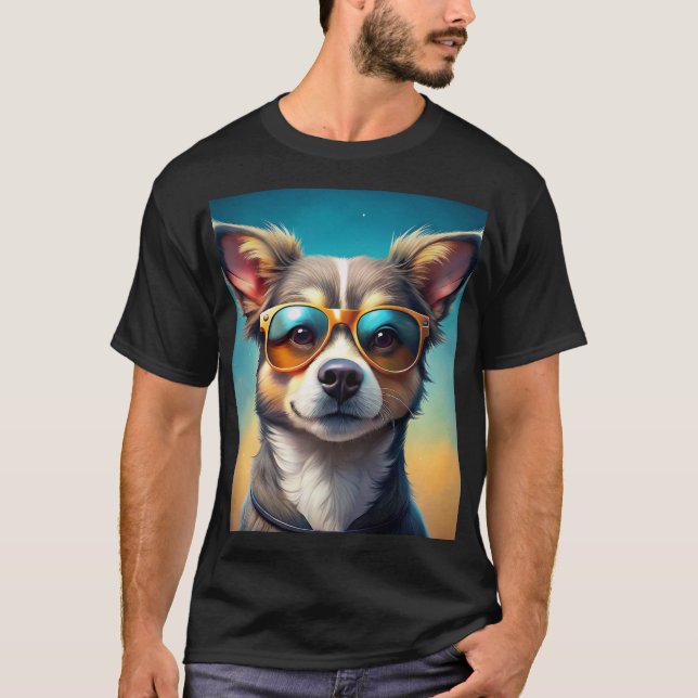 T-shirt Mignonne chien portant des lunettes de soleil (Devant)