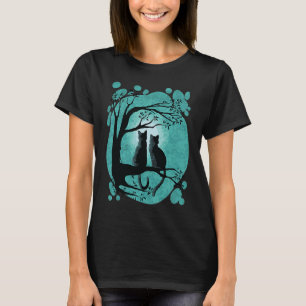 T-shirt Mignonne couple de chats regardant pleine lune