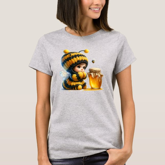 T-shirt Mignonne fille en costume d'abeille avec miel (Devant)