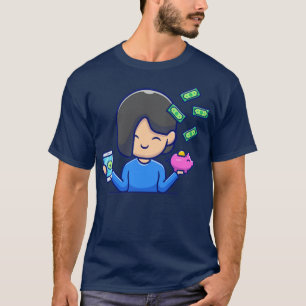 T-shirt Mignonne Fille Porte Téléphone Et Banque De Piggy 