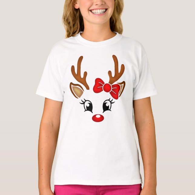 T-shirt Mignonne fille Reindeer visage (Devant)