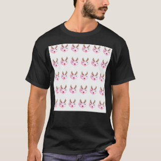 T-shirt Mignonne Fille Reindeer Visage Sur Arrière - plan 