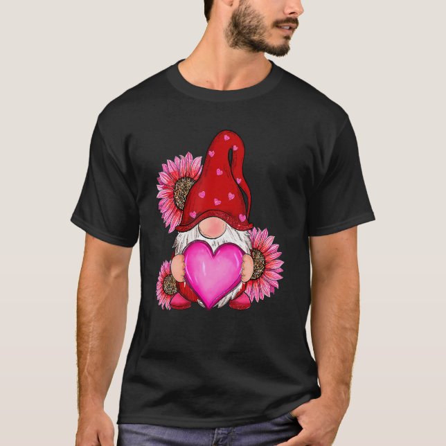 T-shirt Mignonne Gnome Heureuse Sainte-Valentin Avec Leopa (Devant)