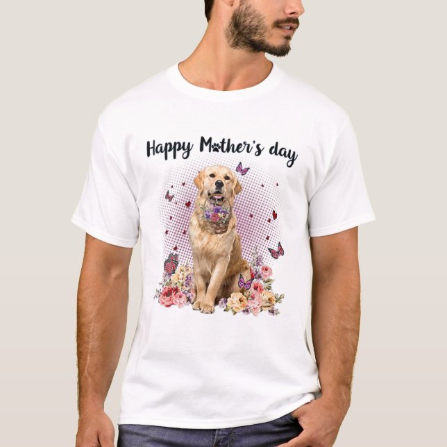 T-shirt Mignonne Golden Retriever Maman Flower Happy Mothe (Devant)