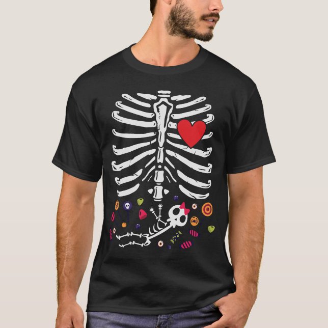 T-shirt Mignonne Halloween Grossesse Squelette Bébé Fille (Devant)