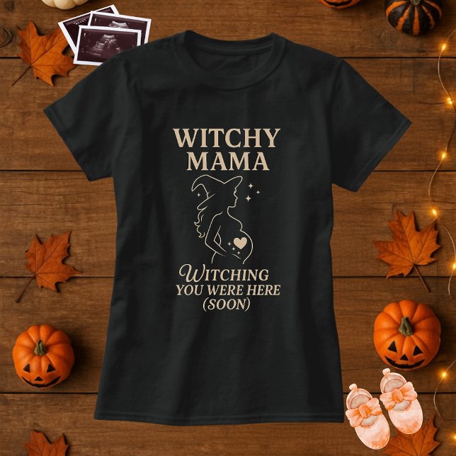 T-shirt Mignonne Halloween Witchy Mama Pregant Wish (Créateur téléchargé)