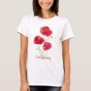 T-shirt Mignonne J'aime Jardinage, Poppies rouges