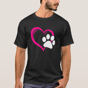 T-shirt Mignonne J'Aime Mon Chien Chiot Chat Paw Coeur