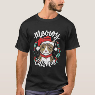 T-shirt Mignonne Kitten Noël Chapeau de Noël Meowy Catmas
