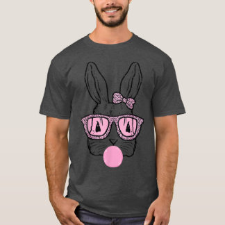T-shirt Mignonne Lapin Avec Cravate Léopard Bow Lunettes B