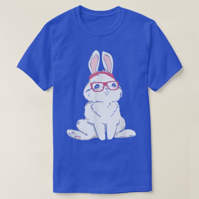 T-shirt Mignonne lapin de Pâques portant des lunettes rose (Design devant)