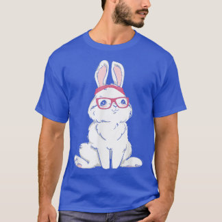 T-shirt Mignonne lapin de Pâques portant des lunettes rose