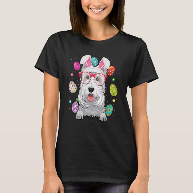 T-shirt Mignonne Lapin Écossais Terrier Chien Face Oeufs d (Devant)