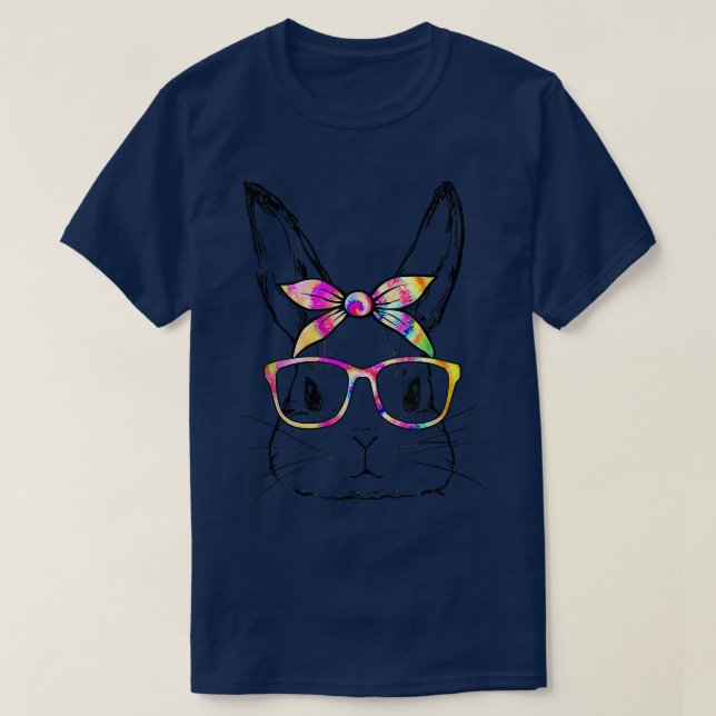 T-shirt Mignonne Lapin Face Leopard lunettes Headband Ea (Design devant)