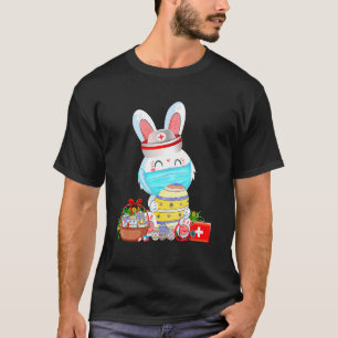 T-shirt Mignonne lapin Pâques Masque Visage Infirmière Ste