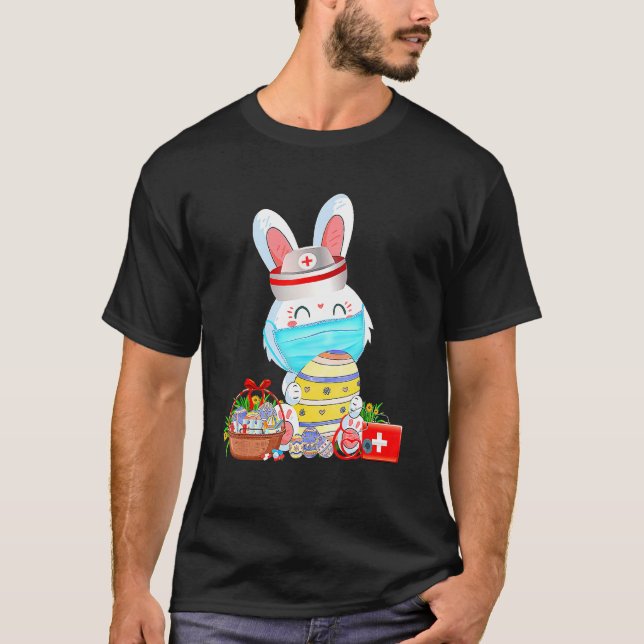 T-shirt Mignonne lapin Pâques Masque Visage Infirmière Ste (Devant)