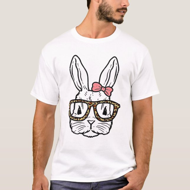 T-shirt Mignonne lapin Visage Empreinte de léopard lunette (Devant)