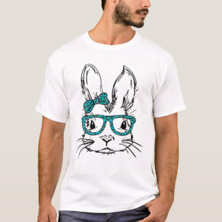 T-shirt Mignonne lapin Visage Empreinte de léopard lunette