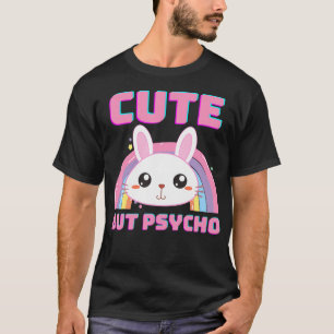 T-shirt Mignonne Mais Psycho Sweet Rainbow Bunny Dit Drôle