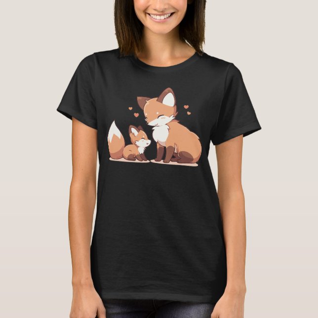 T-shirt Mignonne maman et bébé renard (Devant)
